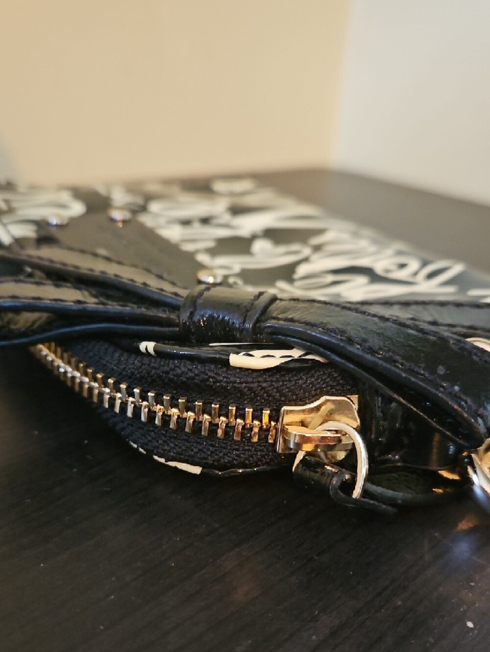 Kate Spade Black Patent Script Print Wristlet - Picture 5 of 10